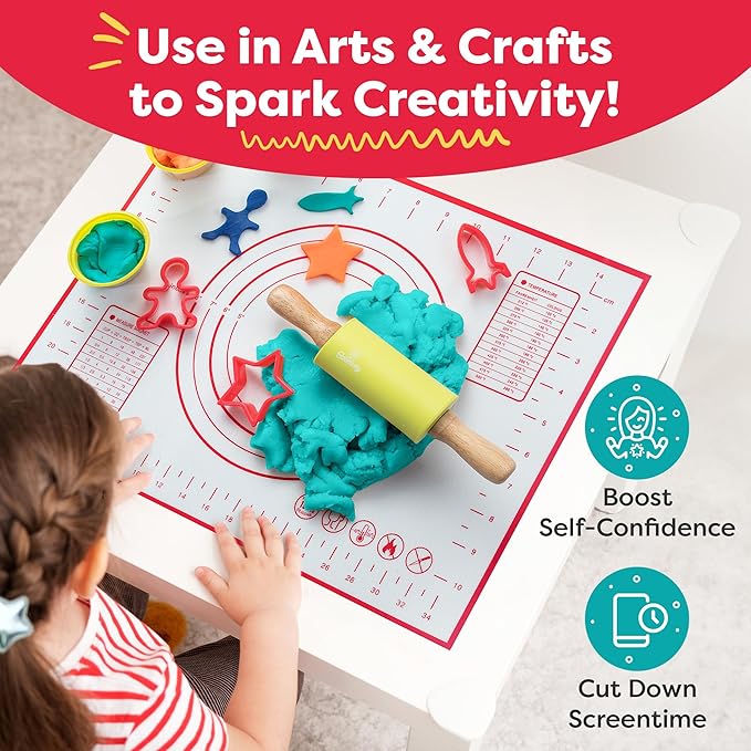 Baketivity Cookie Cutter Set for Kids, 24 Assorted Cookie Cutters of Basic Shapes, Seasonal, and Holiday Themes - with Rolling Pin, Silicone Baking Pan, and Non-Stick Baking Mat - BPA-Free - Ages 4+