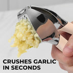 Zulay Kitchen Comfort Grip Garlic Press - Garlic Mincer Tool - Garlic Crusher - Garlic Press Mincer Rust Proof, with Soft Ergonomic Handle, Easy Clean Set with Peeler and Brush - Light Pink