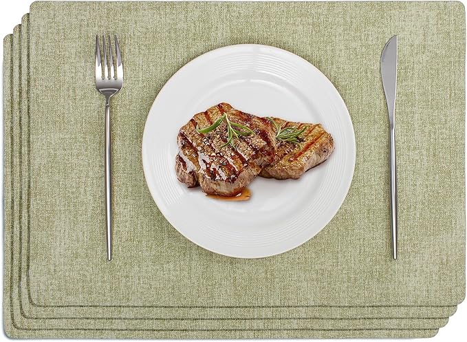 Softalker Vinyl Placemats Set of 4 - Faux Leather Heat Resistant Place Mats, 100% Waterproof Oilproof Wipe Clean Table Mats for Indoor & Outdoor Use, 17’’×12’’, Grass Green