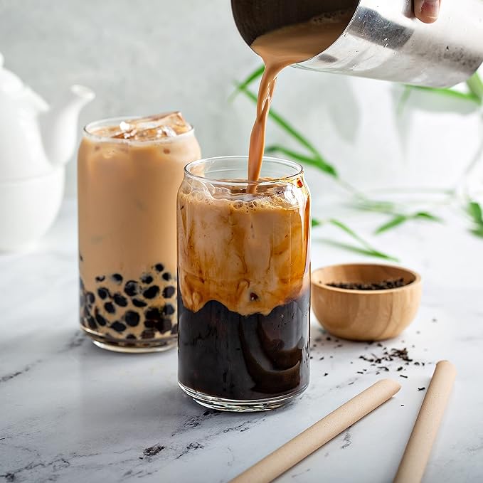 Le'raze Set of 6 Can Shaped Margarita Drinking Glasses Goblet - 16oz Clear Cups for Cocktails, Iced Coffee, Tea, Soda, Whiskey and Beer