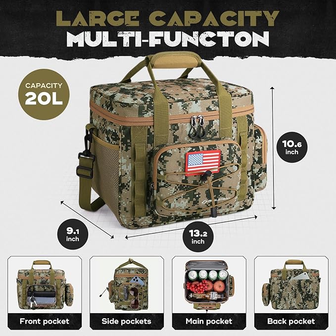 Maelstrom Large Tactical Lunch Box for Men,Insulated Lunch Bag, Leakproof Soft Cooler Bags with Detachable MOLLE Bag,Durable Lunch Tote for Adult Women Work,Picnic,30 Cans/20 L, Camouflage