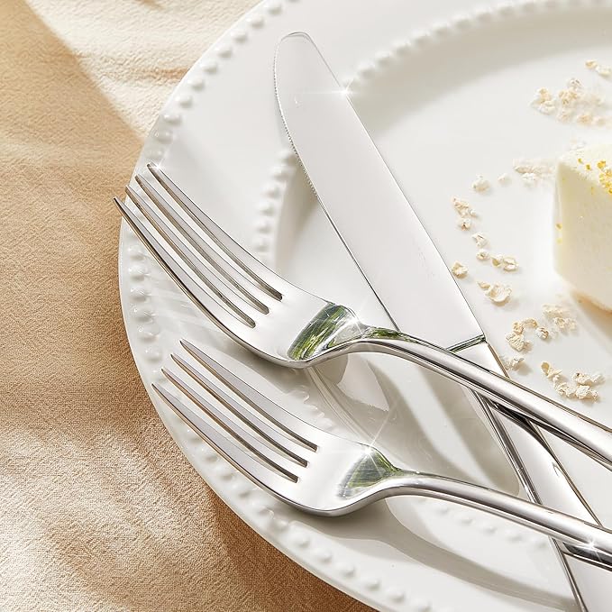 KINGSTONE 40 Pieces Silverware Set for 8, Premium Stainless Steel Flatware Set, Heavy Duty and Modern Design Cutlery Set, Mirror Polished, Dishwasher Safe