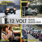 Wagan EL6101 12V Travel Car Heated Mug Portable 16oz Stainless Steel Anti-Spill Lid Slip Resistant Base Car Coffee Warmer Coffee Cup (Black)