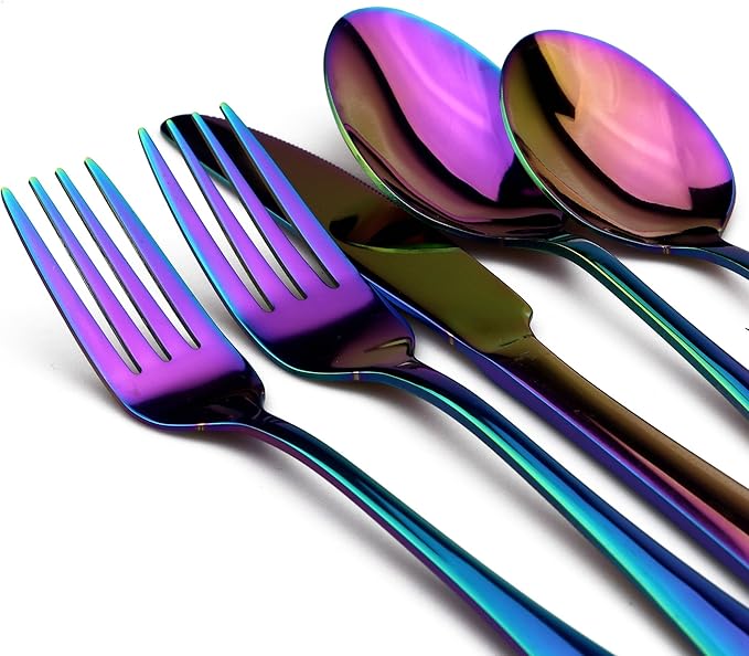 30-Piece 18/0 Stainless Steel Classical Flatware Set, Mirror Polishing Rainbow, Service for 6