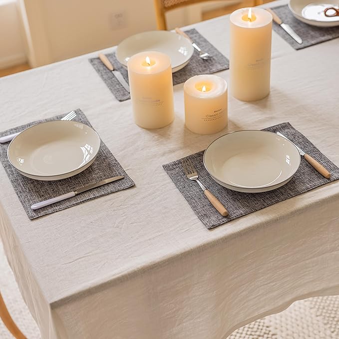Home Brilliant Linen Placemats Set of 4 Heat Resistant Washable Placemats for Parties Buffet Dinner, 13 x 19 inches, Ash Grey
