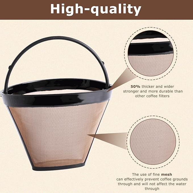 KEEPOW Reusable Coffee Filter Replacement 12-Cup, Compatible with Cuisinart Coffee Makers, Gold Tone Coffee Filter Basket 10-12 Cup