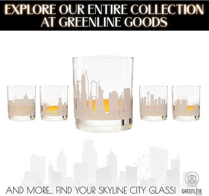 Greenline Goods Skyline Etched New York City Whiskey Glasses Gift (Set of 2) | Old Fashioned Tumbler – For New York City Lovers