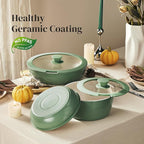 Redchef Ceramic Cookware Set, Removable Handle Pots and Pans Non-Stick, Rv Cookware Set, Non-Toxic Pots and Pans Set No PFAS, PTFE, PFOA, Detachable Pots and Pans, Dishwasher & Oven Safe (Green)