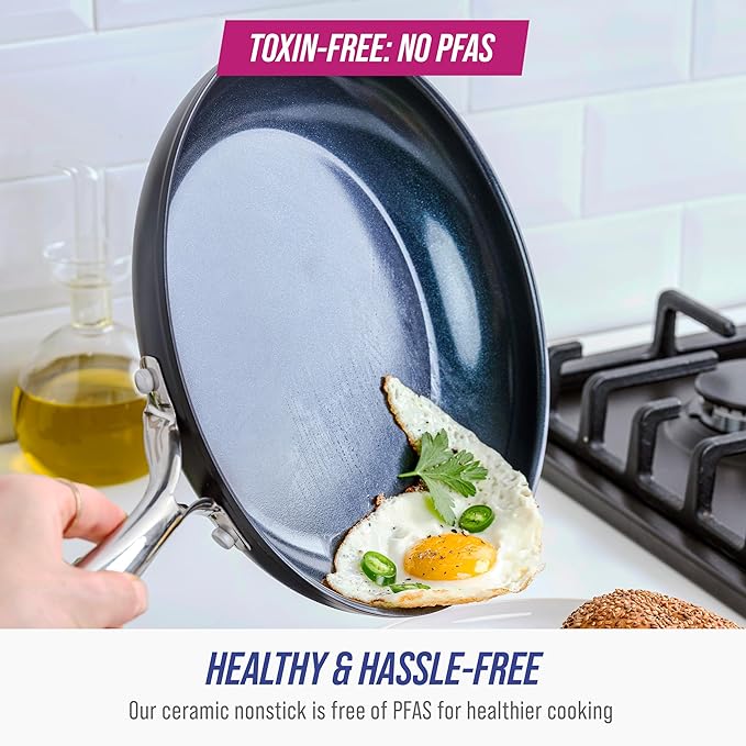Blue Diamond Cookware Hard Anodized Ceramic Nonstick, 10" and 12" Frying Pan Skillet Set, PFAS-Free, Dishwasher Safe, Oven Safe, Grey
