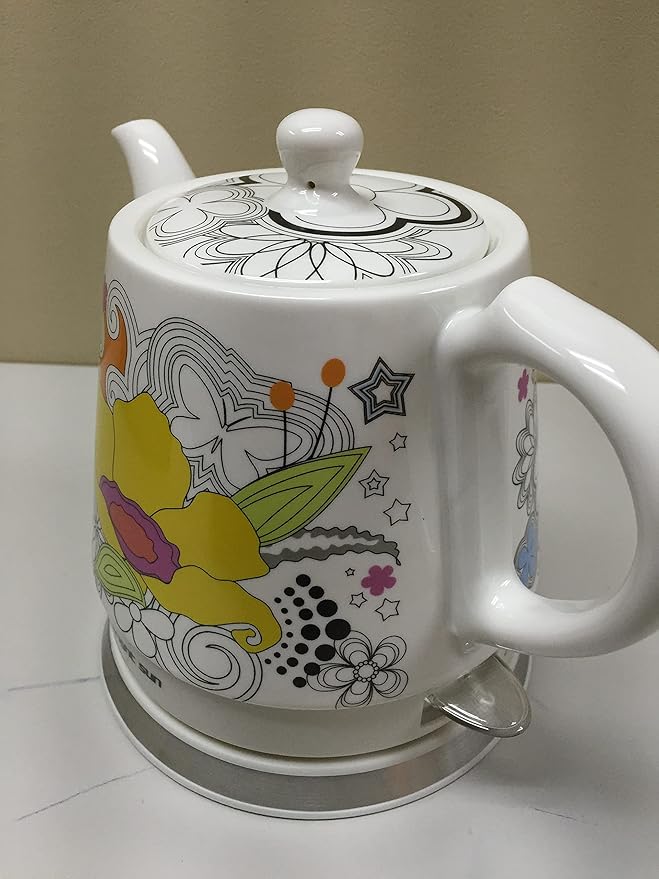 FixtureDisplays® Teapot, Ceramic, Teamaker, Large Yellow Flower 12039NEW-NPF