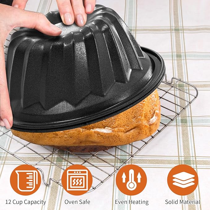4 Inch Nonstick Mini Bundt Cake Pan Set, Carbon Steel Fluted Baking Molds for Cupcake, Muffin, Brownie, Pudding - Black (4 - Piece)