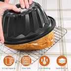 4 Inch Nonstick Mini Bundt Cake Pan Set, Carbon Steel Fluted Baking Molds for Cupcake, Muffin, Brownie, Pudding - Black (4 - Piece)