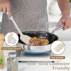 TeamFar Cooking Utensils Set, 5 PCS Silicone Kitchen Utensils with Stainless Steel Handle for Nonstick Cookware Turning Flipping Frying Draining, Heatproof & Healthy, Nonstick & Easy Clean, Khaki