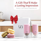 Signature Petal Pink Salt and Pepper Shakers with Holder - Elegant Stainless Steel Salt Shaker and Pepper Shaker Set with Acrylic Holder for Kitchen Counter or Restaurant Table (2-Piece Set)