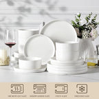 MALACASA 18 Pieces Porcelain Dinnerware Set, Modern White Dish Set for 6, Premium Serving Plates and Bowls Sets, Chip and Scratch Resistant Dishware Sets Kitchen Dishes Dining Ware Set, Series LEAH