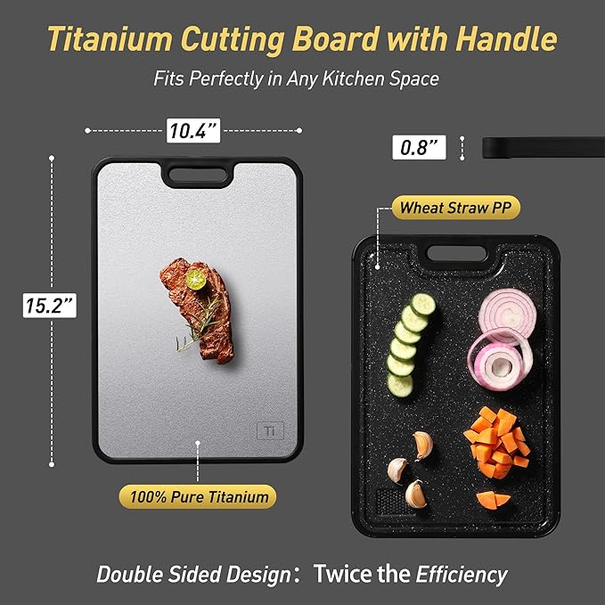 2 in 1 Pure Titanium Cutting Boards for Kitchen Chopping Board with Handle Large Big Small Kitchen Meat Butcher Block Not Stainless Steel Wood Bamboo Glass Rubber Plastic Silicone Acrylic Teak Sink