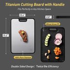 2 in 1 Pure Titanium Cutting Boards for Kitchen Chopping Board with Handle Large Big Small Kitchen Meat Butcher Block Not Stainless Steel Wood Bamboo Glass Rubber Plastic Silicone Acrylic Teak Sink