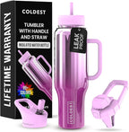 Coldest Tumbler with Handle and Straw - 100% Spill Proof Tumbler with Straw (3 Lids) - Stainless Steel Insulated Leakproof Tumblers for Women & Men - Cup Holder Friendly - 46 oz (Verbena Nova)