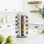 Orii 20 Jar Stainless Steel Rotating Spice Rack - No Spices - Stainless Steel Lids and Glass Jars