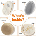 Banneton Bread Proofing Basket Set - Oval & Round Sourdough Proofing Baskets - Sourdough Proofing Bowls Bread Baking Supplies With Liner & Cloth Cover - Cotton Rope Banneton Basket for Baking