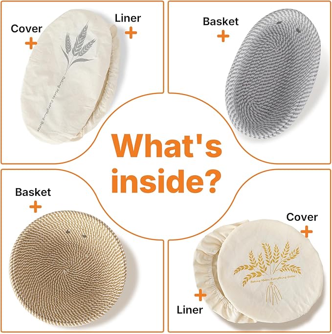 Banneton Bread Proofing Basket Set - Oval & Round Sourdough Proofing Baskets - Sourdough Proofing Bowls Bread Baking Supplies With Liner & Cloth Cover - Cotton Rope Banneton Basket for Baking