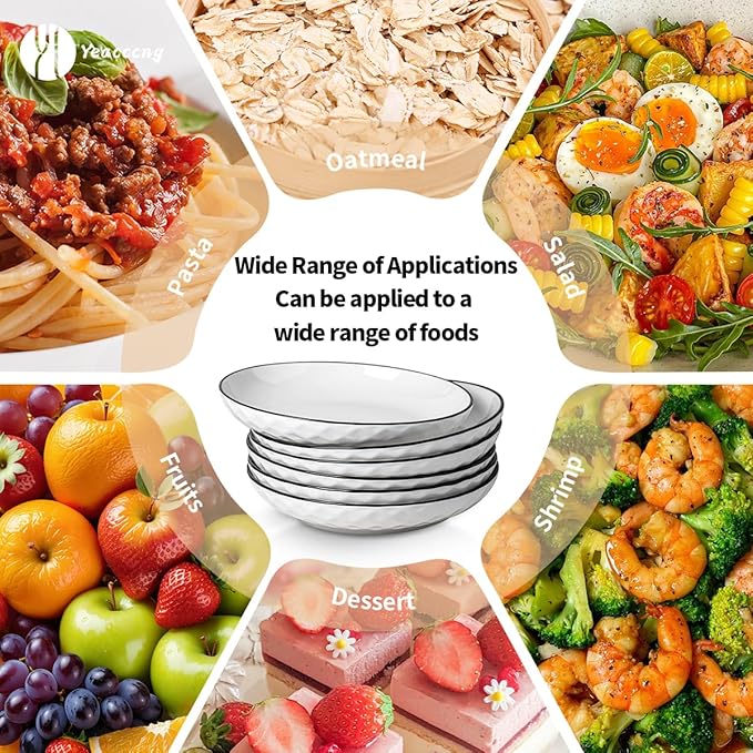 Yeacccng White Pasta Bowls Set of 6, 24oz Ceramic Salad Bowls, 8 inch Ceramic Bowls for Pasta, Salad, Oatmeal, Fruit, Chicken, Easy to Clean, Dishwasher & Microwave Safe, Scratch-Resistant, Lead-Free