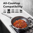 Hybrid Wok Pan, Nonstick, PFOA Free 12 Inch Induction Wok With Lid, Dishwasher Safe Cooking Pan For All Cooktops, Stainless Steel Cookware, Woks & Stir-Fry Pans, Bonus Bamboo Dish Brush