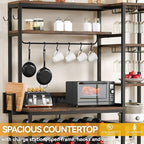 DWVO Baker Rack with Power Outlet, Microwave Stand W/Storage, 6-Tier Industrial Coffee Bar Cabinet W/Hook, Wine Rack & Goblet Holder, Wood & Metal Kitchen Shelf Organizer for Dining Room, Rustic Brown