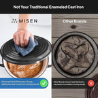Misen 7 QT Enameled Cast Iron Dutch Oven - Chip-Resistant Enamel Coating - Thick Iron Core For Heat Retention - Large Cooking Surface - Oven Safe, Induction Compatible - Grill and Silicone Lid, Black