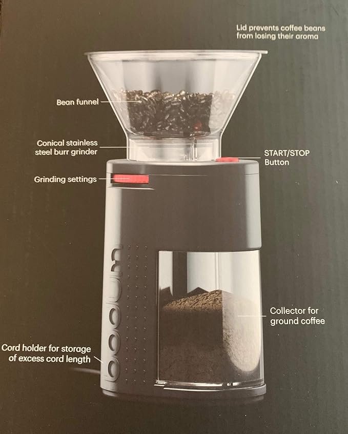Bodum Bistro Standard Conical Burr Electric Coffee Grinder, 12 Inches, Black
