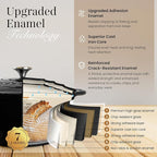 Nuovva Enamelled Cast Iron Dutch Oven Pot with Lid – 6.4 Quart Non Stick Casserole Pot – Heavy Duty & Oven Safe up to 500° F for Bread Baking, Braising, Stews, Roasting – 28cm Black