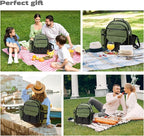 22L Insulated Picnic Basket Leak Proof Picnic Backpack for 2, Green Camping Gifts, Cool Bridal Shower Gifts for Bride and Groom, Mr and Mrs, Anniversary Engagement Wedding for Newly Engaged Couples