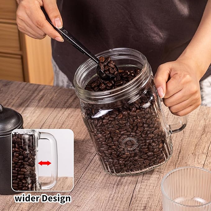 Amzcku 2 Pack Large Glass Mason Jars, 74 oz Wide Mouth with Lid with Handles for Fridge, Glass Canisters for Food Storage, DIY Decor, Perfect for Sugar, Flour, Cookies, Pickles, and More