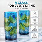 Zulay Kitchen Acrylic Glasses Drinkware - 6 Piece Unbreakable Plastic Tumblers - BPA-Free, Reusable Plastic Drinking Glasses for Home & Outdoors - Stackable, Lead-Free, Dishwasher Safe, Blue (16oz)
