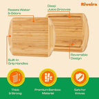 Riveira Two Tone Bamboo Wood Cutting Board – Gourmet Bamboo Grandeur: 8 x 8 Wooden Cutting Board – Wooden Cutting Boards For Kitchen Decorative – Innovative Juice Grooves Wooden Chopping Board