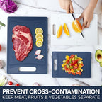 COOK WITH COLOR Non-Slip Cutting Board Set – Kitchen Essentials with Easy Grip Handle for Meat, Veggies, and Fruits, 3 Cutting Boards, Blue and White Marble