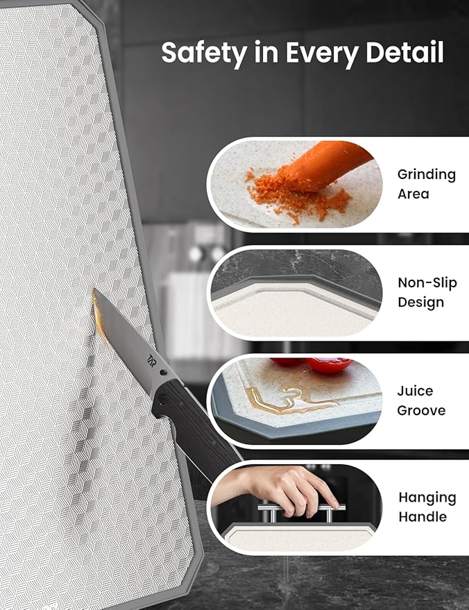 Cutting Board for Kitchen, Non Toxic Titanium Cutting Board, Double-Sided Metal Chopping Board with Juice Groove, Cutting Boards for Meat, Vegetables and Fruits, Dishwasher Safe Large 16”×11”
