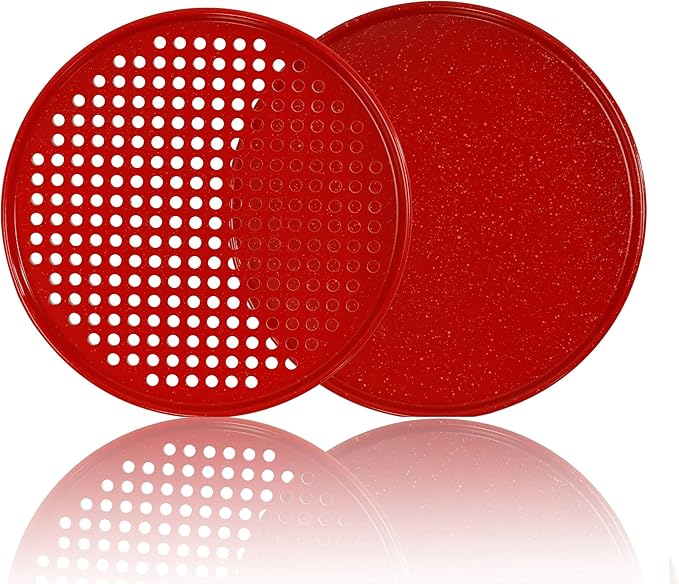 casaWare 2pc 12-inch Ultimate Pizza Pan Set, Nonstick, Ceramic Coated, (1) Solid, (1) Perforated (Red Granite)