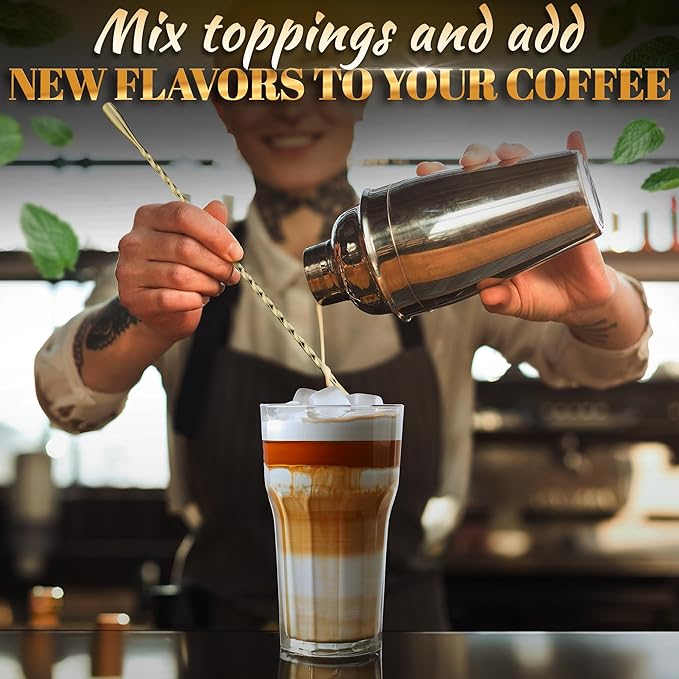 Bar Spoon Set of 4 – Gold Coffee Spoons for Pro and Home Use, Polished Stainless Steel Stirring Spoons with Twisted Spiral Handle - Cocktail Stirrers for Drinks Like Coffee, Smoothie, and Iced Tea