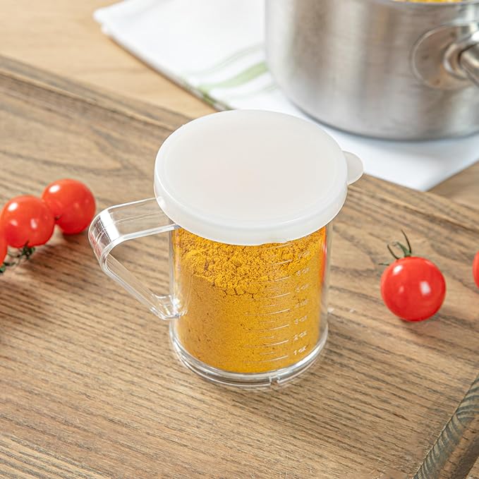 Restaurantware-RW Base 10 Ounce Clear Plastic Dredge Spice Shaker, 1 Reusable Dry Rub Shaker - Includes White Solid Lid, With Handle, Clear Polycarbonate Spice Holder, For Seasonings