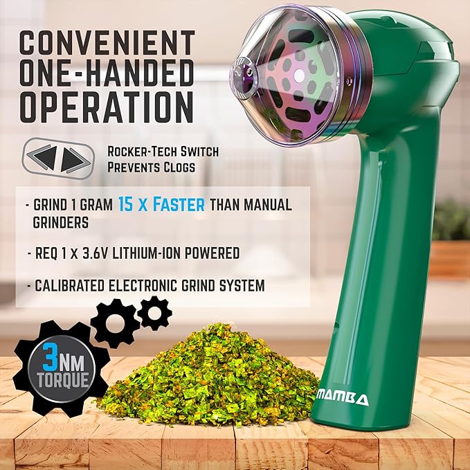 Mamba Original 1g Green USB Electric Herb Grinder. Small Portable Metal Herbal Machine & Spice Mill for the Kitchen