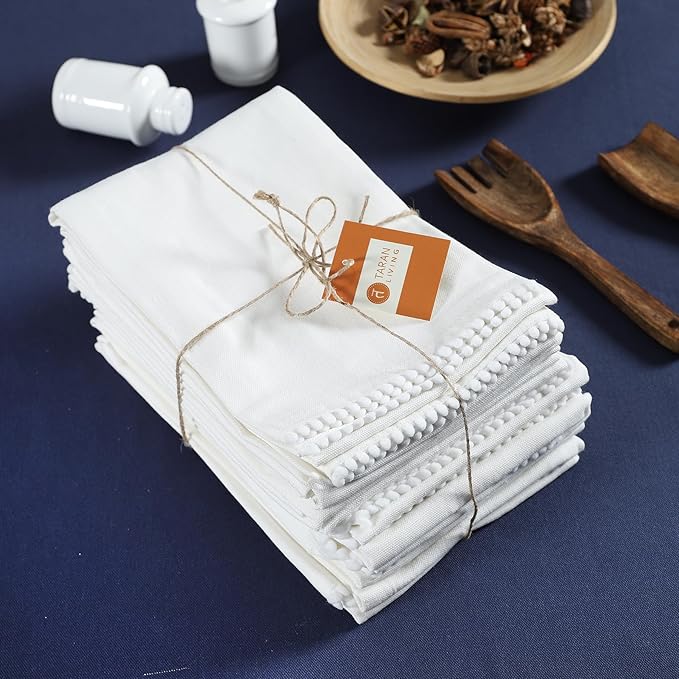 Kitchen Towels 100% Cotton Solid Kitchen Dish Cloths Decor Hand Towel Reusuable Dish Towel for Cleaning & Drying Tea Towels Set with Hanging Loop - 18"x 28" - White, Pack of 12