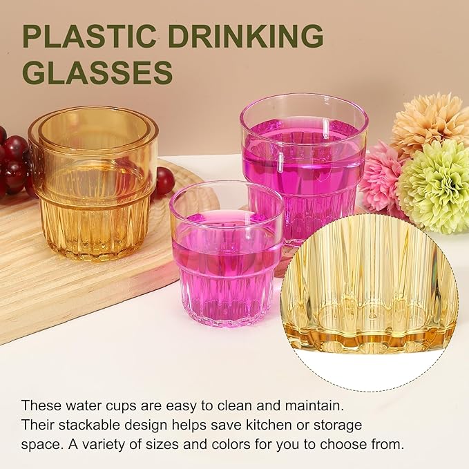 uxcell Clear Plastic Reusable Drinking Glasses, 6.8oz Drinking Glasses Set Plastic Water Cup Unbreakable Stackable for Beer Cocktail Water Juice Whiskey(Gray/Yellow, 4Pcs)