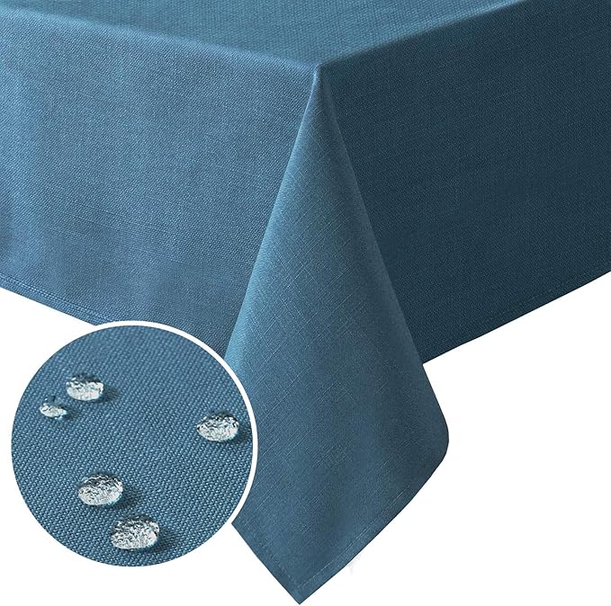 H.VERSAILTEX Linen Textured Table Cloths 60 x 104 Inch Premium Solid Tablecloth Spill-Proof Waterproof Table Cover for Dining Buffet Feature Extra Soft and Thick Fabric Wrinkle Free, Ink Blue