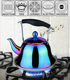 Whistling Tea Kettle Stainless Steel Stovetop Teakettle with Infuser Sturdy Teapot for Tea Coffee Fast Boiling Color Rainbow Mirror Finish 2 Liter / 2 Quart