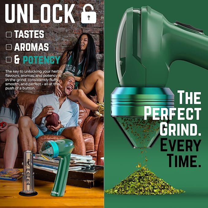 Mamba Loader XL 2g Green USB Electric Herb Grinder. Small Portable Metal Herbal Machine & Spice Mill for the Kitchen