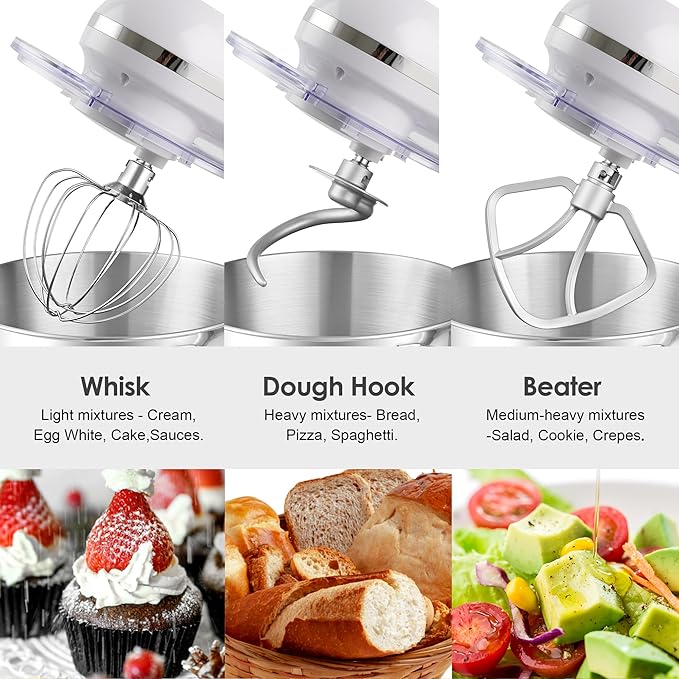Aucma Stand Mixer,6.5-QT 660W 6-Speed Tilt-Head Food Mixer, Kitchen Electric Mixer with Dough Hook, Wire Whip & Beater (6.5QT, White)