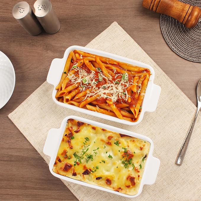 7" x 4.5" Rectangular Au Gratin Baking Dishes, Set of 2, Porcelain Baking pan Oven Safe, Roasting Lasagna Pans, for Casserole Dish, Pie Plate, Baking, scalloped, potatoes, shepherds pie