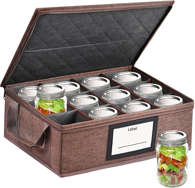 16 oz Mason Jar Storage Containers - Sturdy Canning Jar Storage Boxes Organizer, Foldable Carrier Bag with Handles and Dividers, Holds 12 Pint Mason Jars, Home Canning Supplies (Pint)