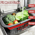 ROTTOGOON 7Qt Collapsible Colander Strainer, Expandable Over the Sink Colander, Adjustable Silicone Kitchen Sink Strainer, Foldable Large Colanders Basket to Wash Vegetable, Fruit, 15" to 19.9", Red